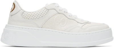 Gucci White Gg Embossed Low Sneakers In 9014 G.whi/g.whi/g.w