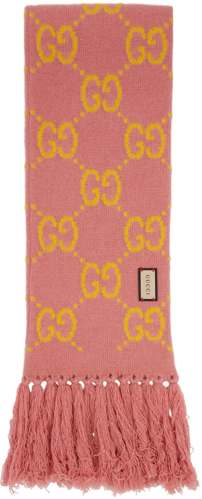 Gucci Gg Supreme羊毛围巾 In Pink,yellow