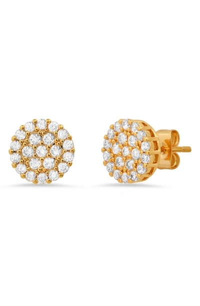 Hmy Jewelry Stainless Steel Round Pave Simulated Diamond Stud Earrings In Yellow