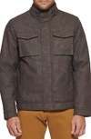 Dockers Faux Leather Military Jacket In Dark Brown