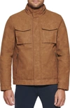 Dockers Faux Leather Military Jacket In Saddle