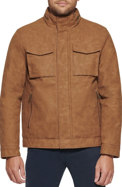Dockers Faux Leather Military Jacket In Saddle