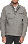 Dockers Faux Leather Military Jacket In Light Grey