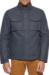 Dockers Faux Leather Military Jacket In Navy