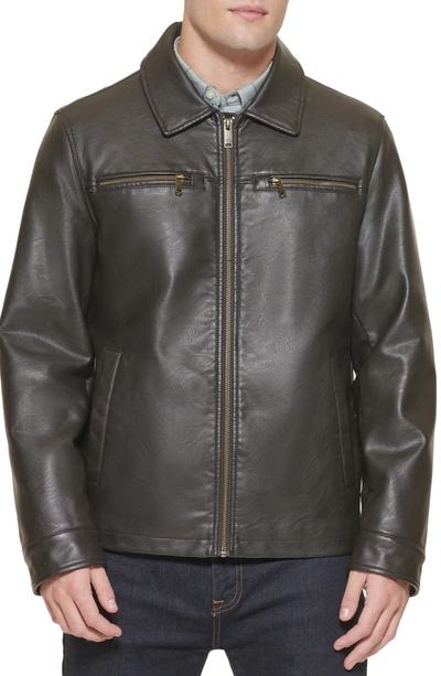Dockers Zip Front Faux Leather Jacket In Dark Brown
