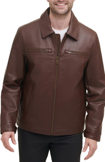 Dockers Zip Front Faux Leather Jacket In Warm Sienna Brown