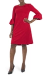 Nina Leonard Gathered Boatneck Shift Dress In Nina Red
