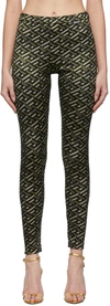 Versace La Greca Monogram Print Leggings In Black Military