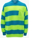 Jw Anderson Blue & Green Striped Patchpocket Sweater In Blue