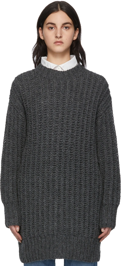 Ami Alexandre Mattiussi Hand-knitted Crewneck Jumper In Grey