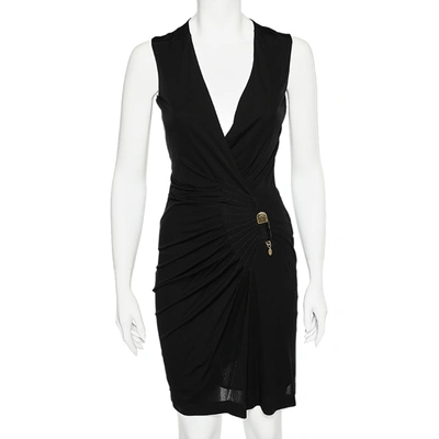 Pre-owned Gucci Black Crepe Gathered Waist Detailed Sleeveless Dress Xs