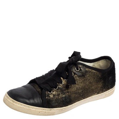 Pre-owned Lanvin Black/gold Calf Hair And Leather Low-top Sneakers Size 37