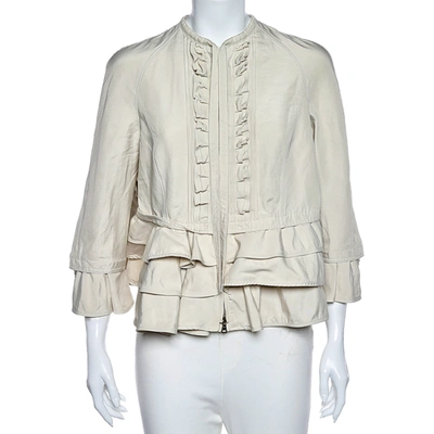 Pre-owned Valentino Cream Ruffled Cotton Zip Front Jacket M