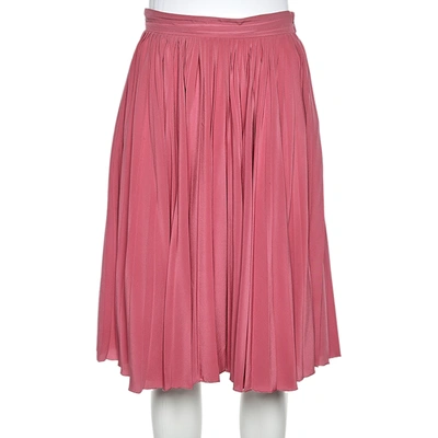 Pre-owned Gucci Pink Crepe De Chine Pleated Midi Skirt S