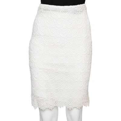 Pre-owned Valentino Off-white Guipure Lace Knee Length Skirt M