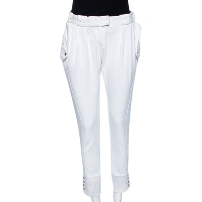Pre-owned Just Cavalli White Cotton Blend Button Hem Detail Trousers M