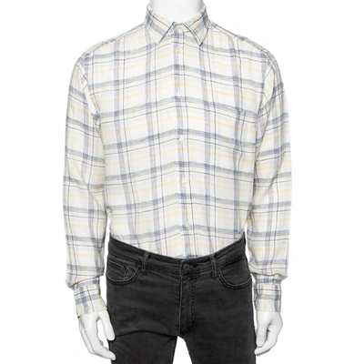 Pre-owned Zegna Sport Off-white Checked Linen Button Front Shirt M