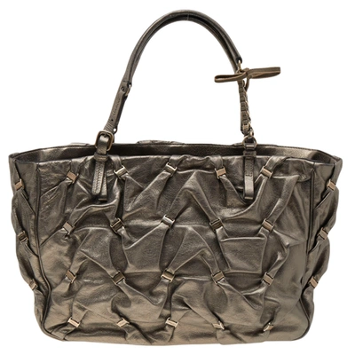 Pre-owned Ferragamo Metallic Olive Leather Tote