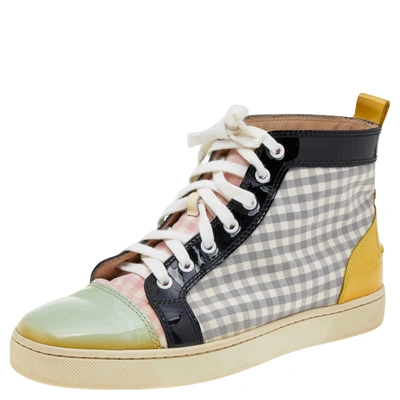 Pre-owned Christian Louboutin Multicolor Patent Leather And Tartan Louis Flat High Top Sneakers Size 40