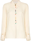 Chloé Button-down Silk Shirt With Multicolored Recycled Buttons In Nude