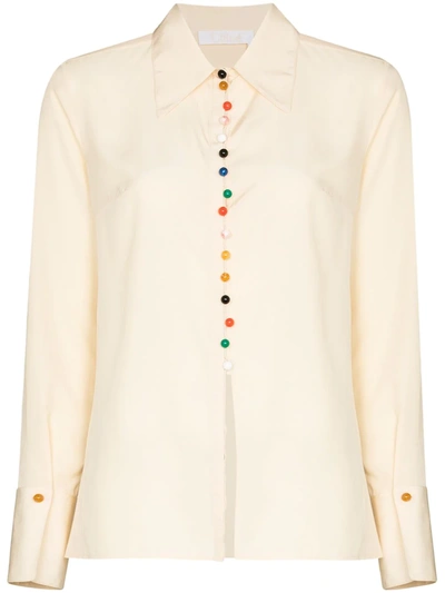 Chloé Button-down Silk Shirt With Multicolored Recycled Buttons In Cream
