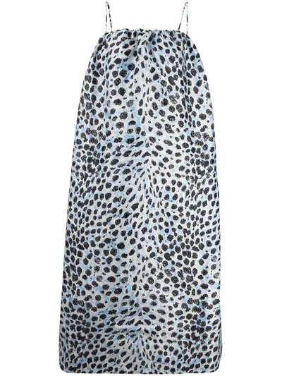 Ganni + Net Sustain Recycled Leopard-jacquard Dress In White,light Blue,black