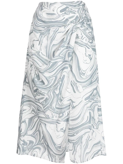 Jonathan Simkhai Izabella Marble-print Midi Skirt In Blau