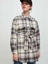 Maje Gavinima Plaid Wool Blend Shirt Jacket In Beige
