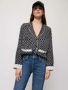 Maje Catsy Print & Piped Button-up Shirt In Black Knots