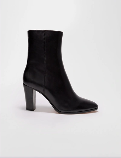 Maje Fanette Pointed-toe Leather Ankle Boots In Black