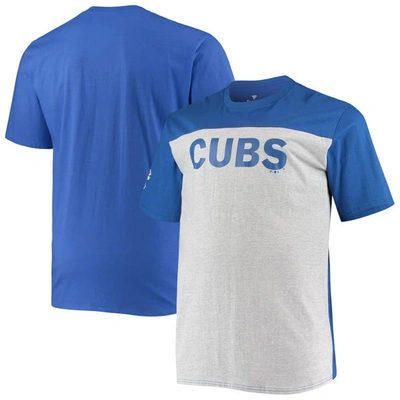 Fanatics Men's  Royal And Heathered Gray Chicago Cubs Big And Tall Colorblock T-shirt In Royal,heathered Gray