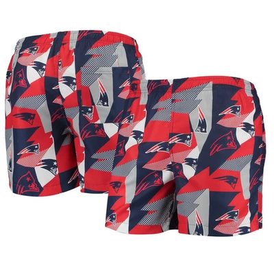 Foco Men's  Navy And Red New England Patriots Geo Print Swim Trunks In Navy,red