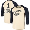 Fanatics Men's Zion Williamson Cream, Navy New Orleans Pelicans Raglan 3/4 Sleeve T-shirt In Cream