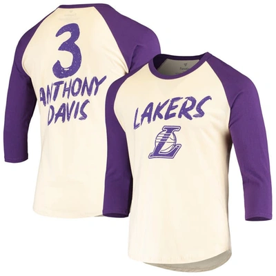 Fanatics Men's Anthony Davis Cream, Purple Los Angeles Lakers Raglan 3/4 Sleeve T-shirt In Cream,purple