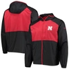 COLUMBIA COLUMBIA BLACK/SCARLET NEBRASKA HUSKERS FLASH FORWARD HOODIE FULL-ZIP LIGHTWEIGHT WINDBREAKER