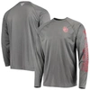 COLUMBIA COLUMBIA CHARCOAL OKLAHOMA SOONERS TERMINAL TACKLE OMNI-SHADE RAGLAN LONG SLEEVE T-SHIRT