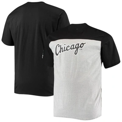 Fanatics Men's Black, Heathered Gray Chicago White Sox Big And Tall Colorblock T-shirt In Black,heathered Gray
