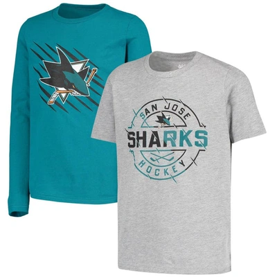 Zzdnu Outerstuff Kids' Youth Teal/heathered Grey San Jose Sharks Two-way Forward T-shirt Combo Set