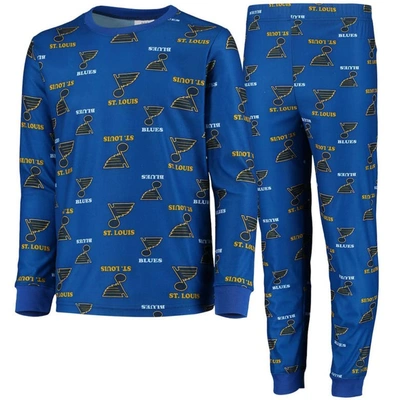 Zzdnu Outerstuff Kids' Youth Blue St. Louis Blues Allover Print Long Sleeve T-shirt And Trousers Sleep Set