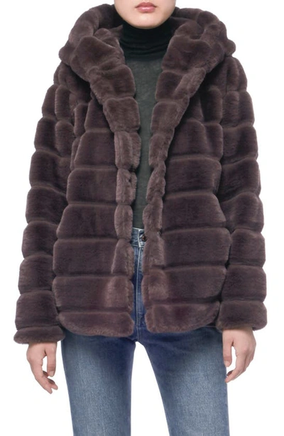 Apparis Goldie 4 Faux Fur Hooded Jacket In Tobacco