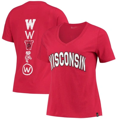 Under Armour Women's Red Wisconsin Badgers Spine Print V-neck T-shirt