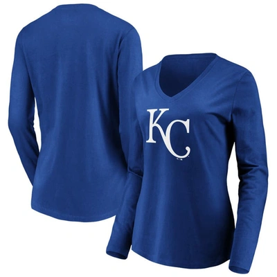 Fanatics Women's Royal Kansas City Royals Official Logo Long Sleeve V-neck T-shirt