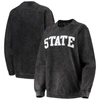 Pressbox Women's Black Michigan State Spartans Comfy Cord Vintage-like Wash Basic Arch Pullover Sweatshirt In Black