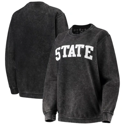 Pressbox Women's Black Michigan State Spartans Comfy Cord Vintage-like Wash Basic Arch Pullover Sweatshirt