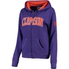 COLOSSEUM PURPLE CLEMSON TIGERS ARCHED NAME FULL-ZIP HOODIE