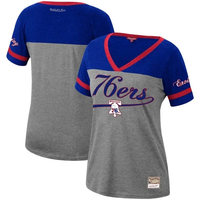 Mitchell & Ness Women's Julius Erving Heathered Charcoal Philadelphia 76ers Team Captain V-neck T-shirt