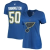 Fanatics Women's Jordan Binnington Blue St. Louis Blues Team Authentic Stack Name And Number V-neck T-shirt In Blue