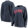 Pressbox Navy Ole Miss Rebels Comfy Cord Vintage Wash Basic Arch Pullover Sweatshirt In Navy