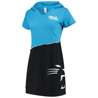 Refried Apparel Blue/black Carolina Panthers Sustainable Hooded Mini Dress In Blue,black