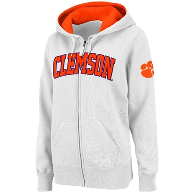 Colosseum Women's Stadium Athletic White Clemson Tigers Arched Name Full-zip Hoodie